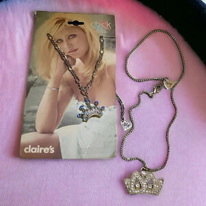 Lot of 2 Nicky Paris Hilton Rhinestone Crown Silver Tone Necklaces